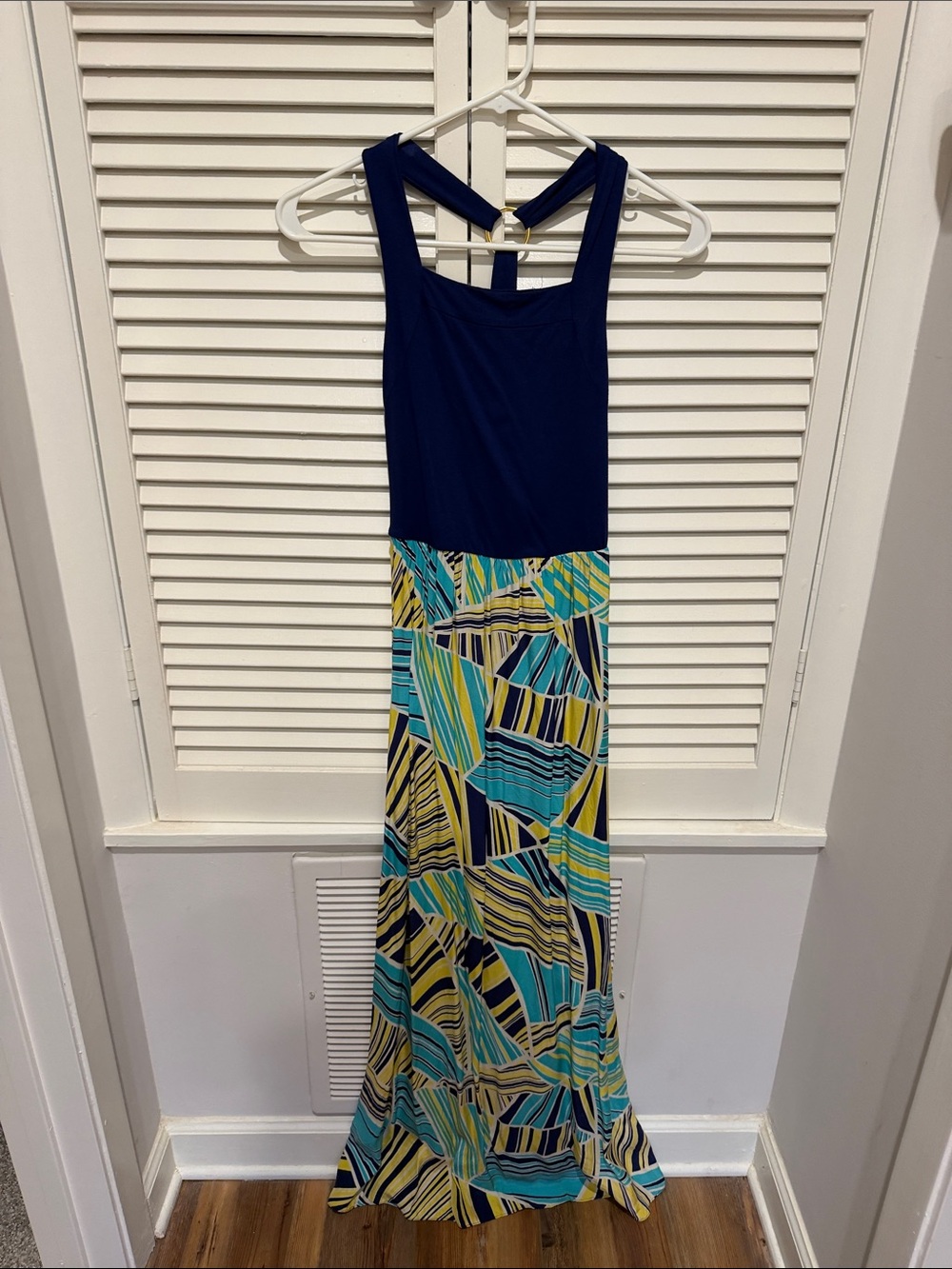 Alice & Trixie Navy Maxi Dress with Turquoise & Yellow Print